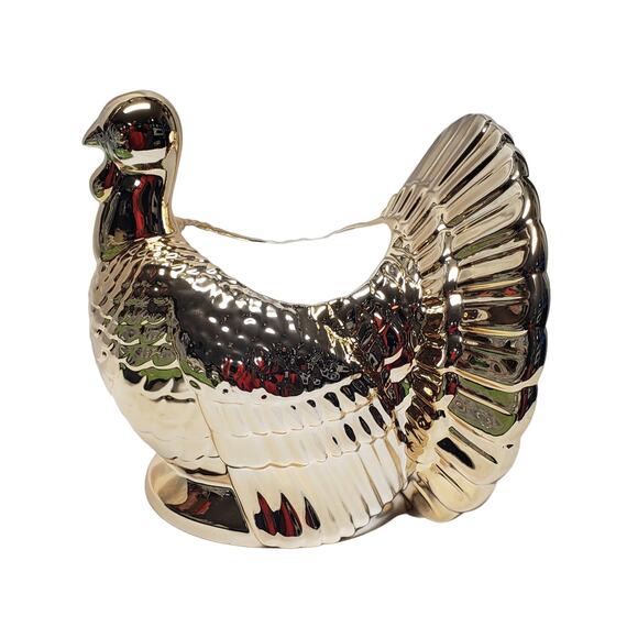 BBW Gold Thanksgiving Turkey Large 3 Wick Candle Holder / Pedestal Home Decor - Picture 1 of 3